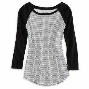 AE // Black & White Striped Baseball Tee
